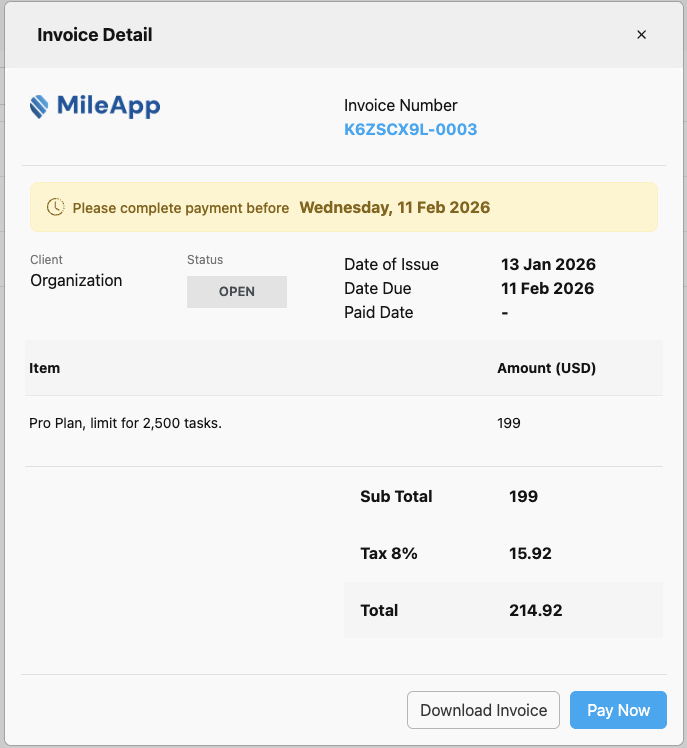 USD Invoice Detail Popup