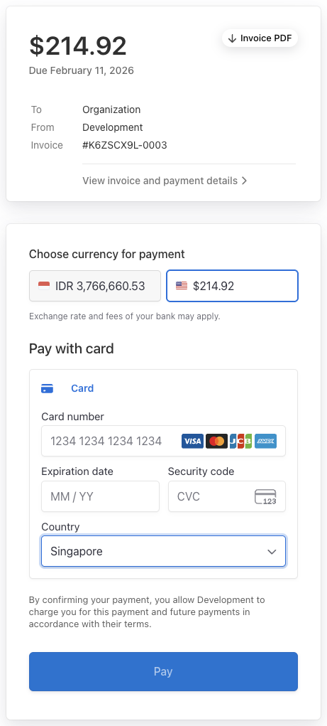 USD Stripe Credit Card Form