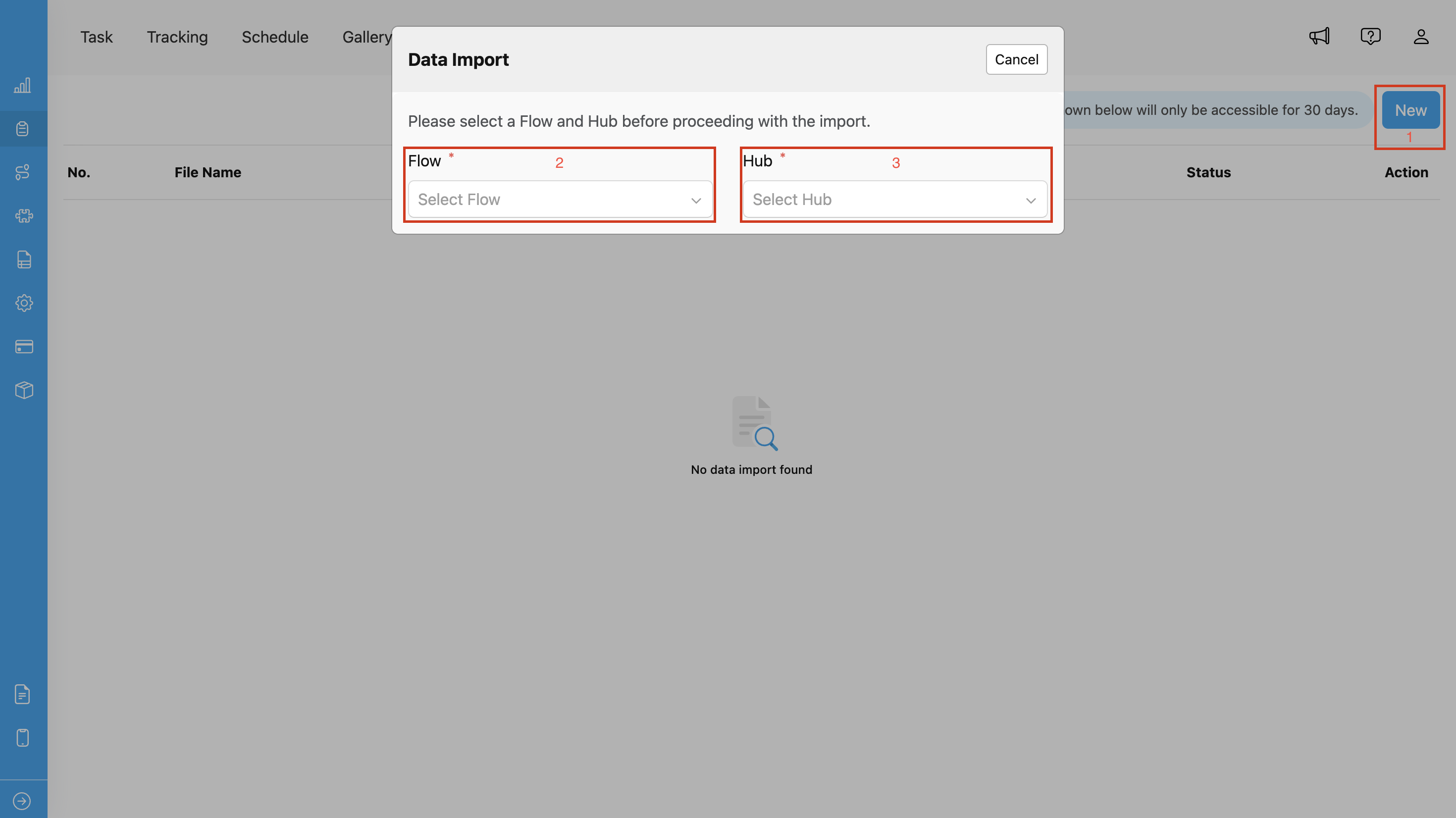 Popup Import Task Display