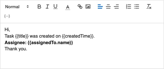 Body editor toolbar showing formatting options