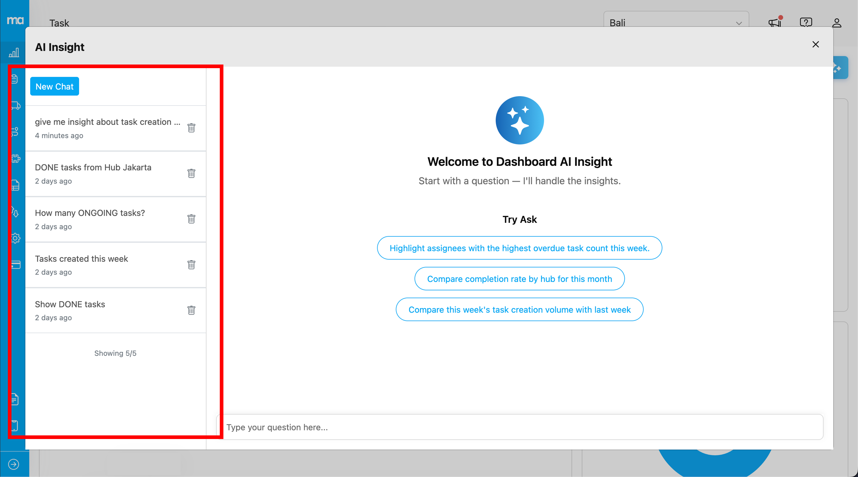 Conversation history sidebar