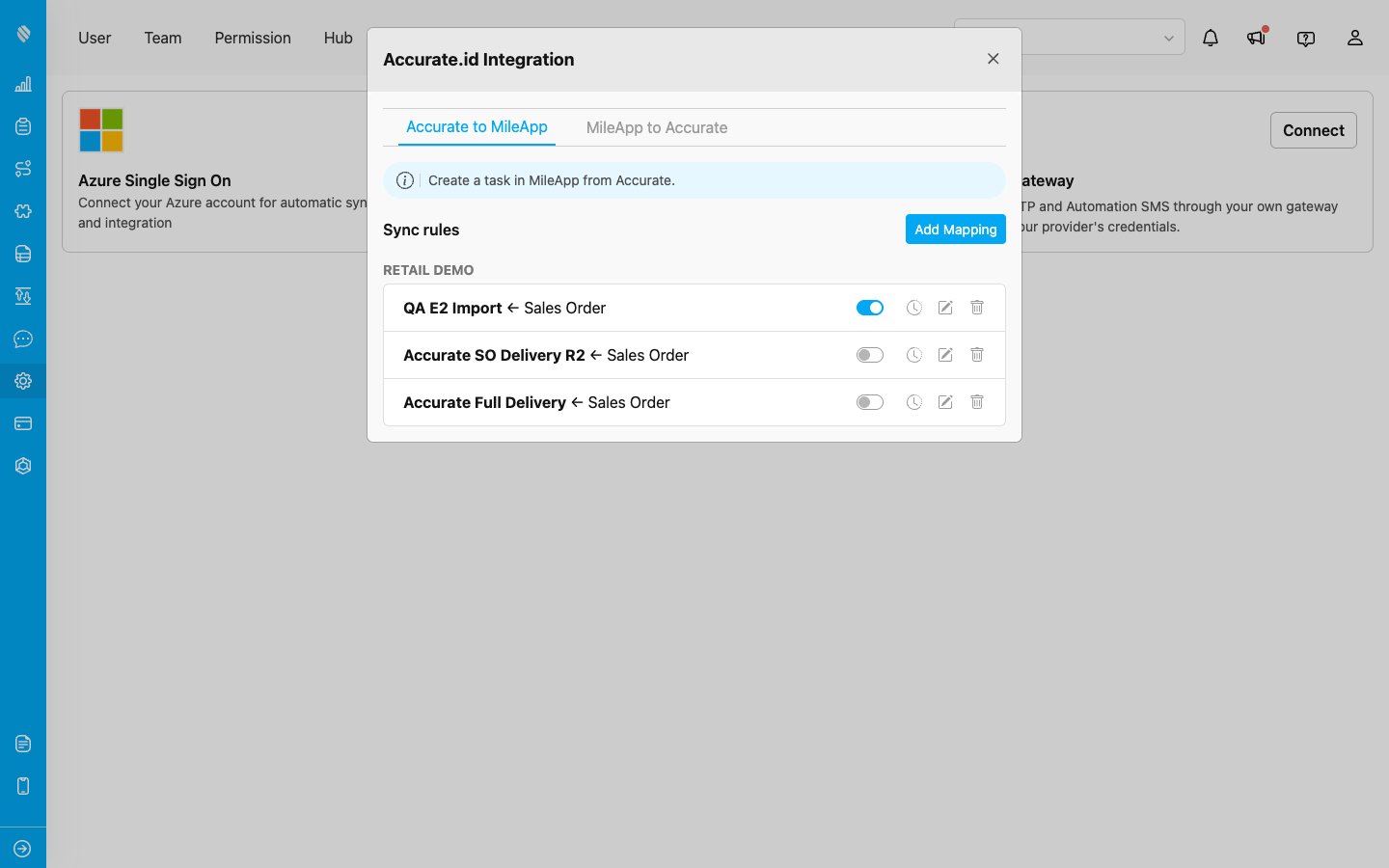 Sync rules grouped by business data, one tab per direction
