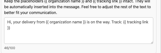 Message box with the character counter reading 46 out of 100