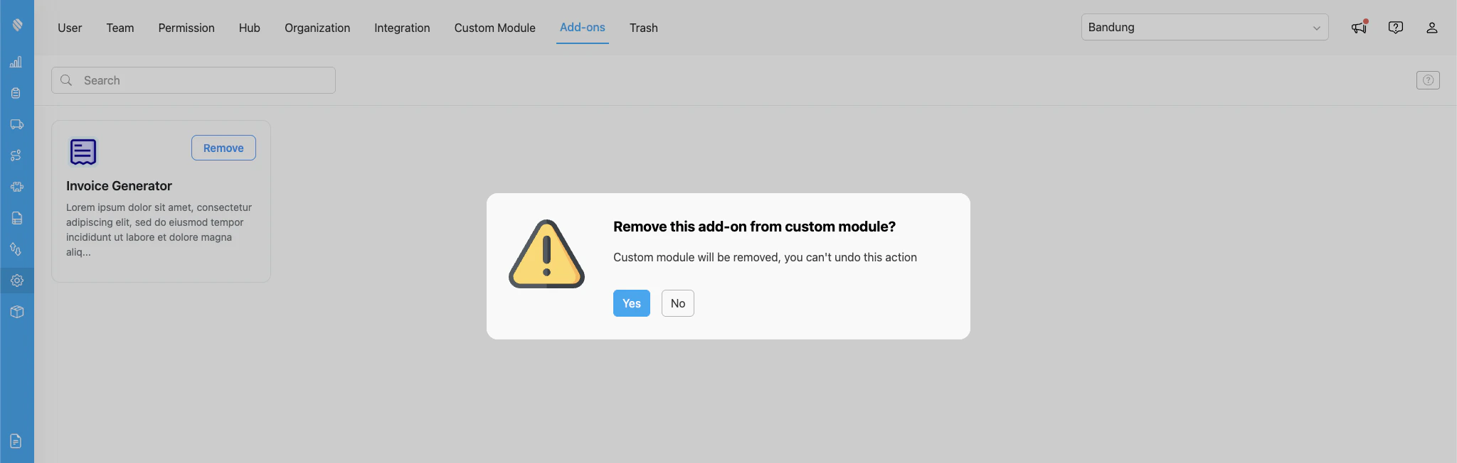 Remove add-on confirmation dialog