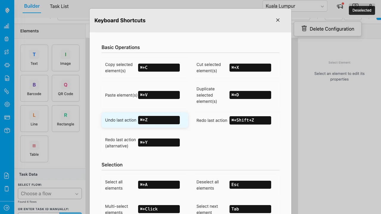 Keyboard shortcuts modal