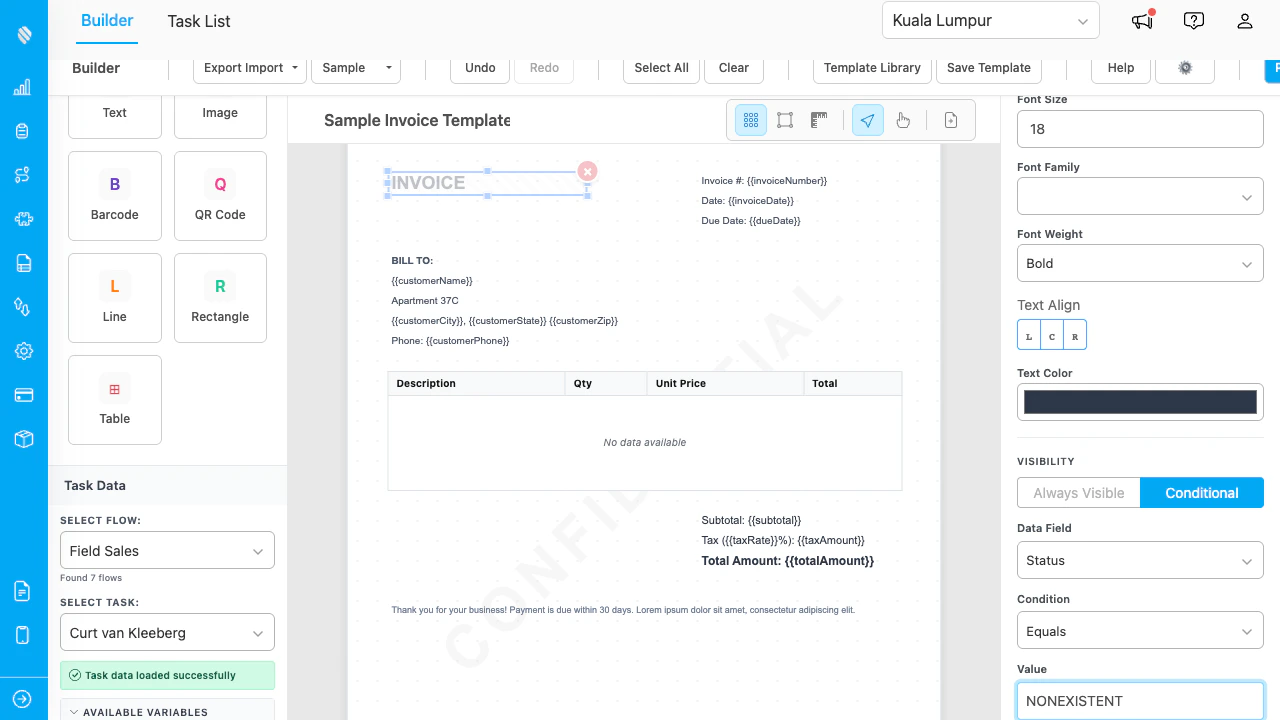 Dimmed conditional element