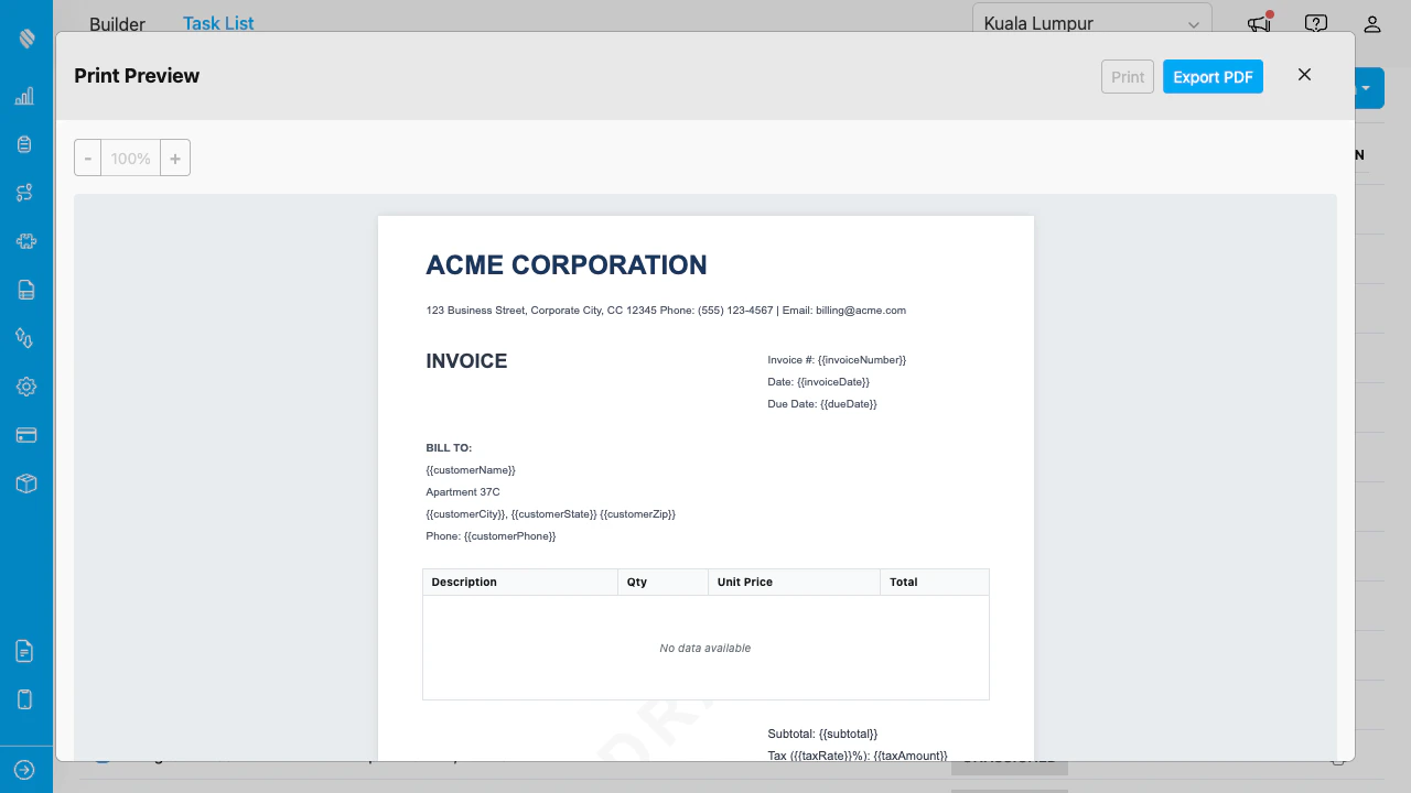 Single task print preview