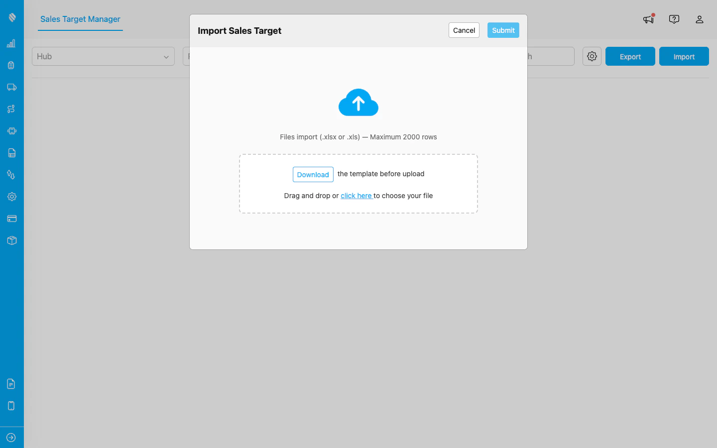 Import dialog with template download
