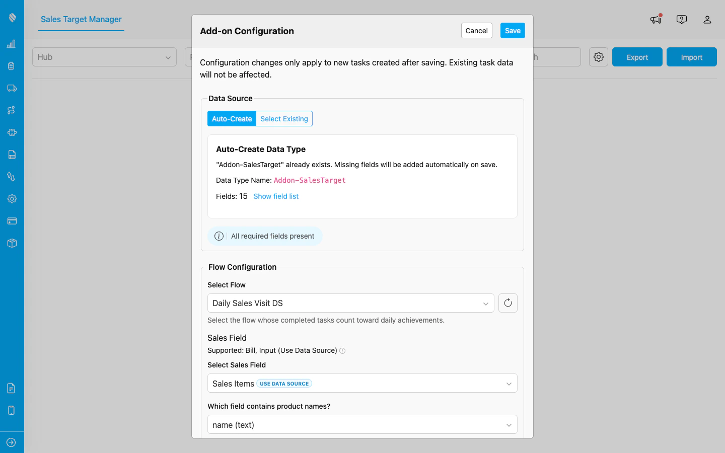 Add-on configuration settings dialog