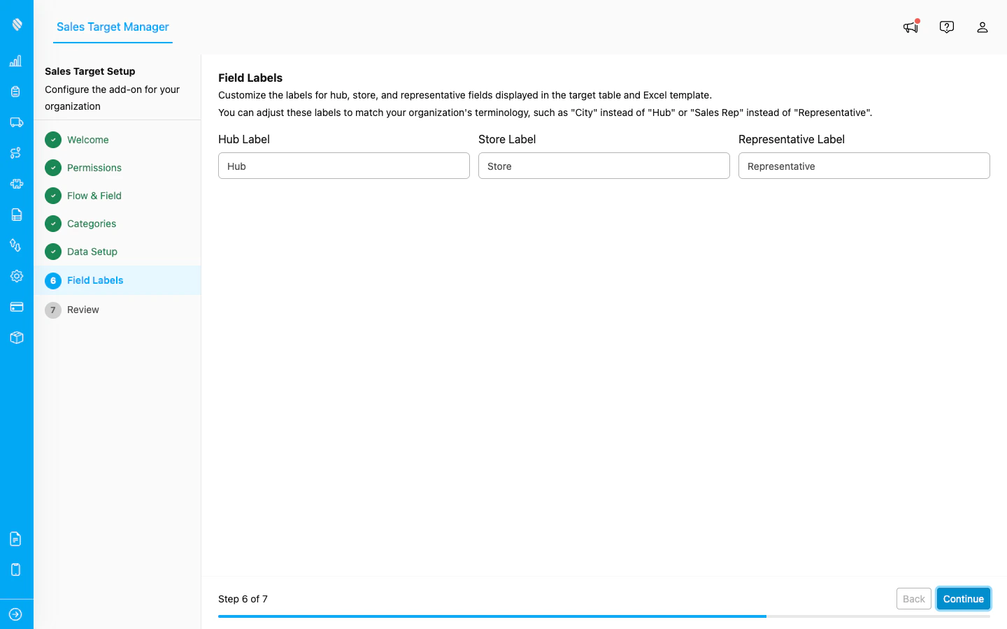 Field labels customization step