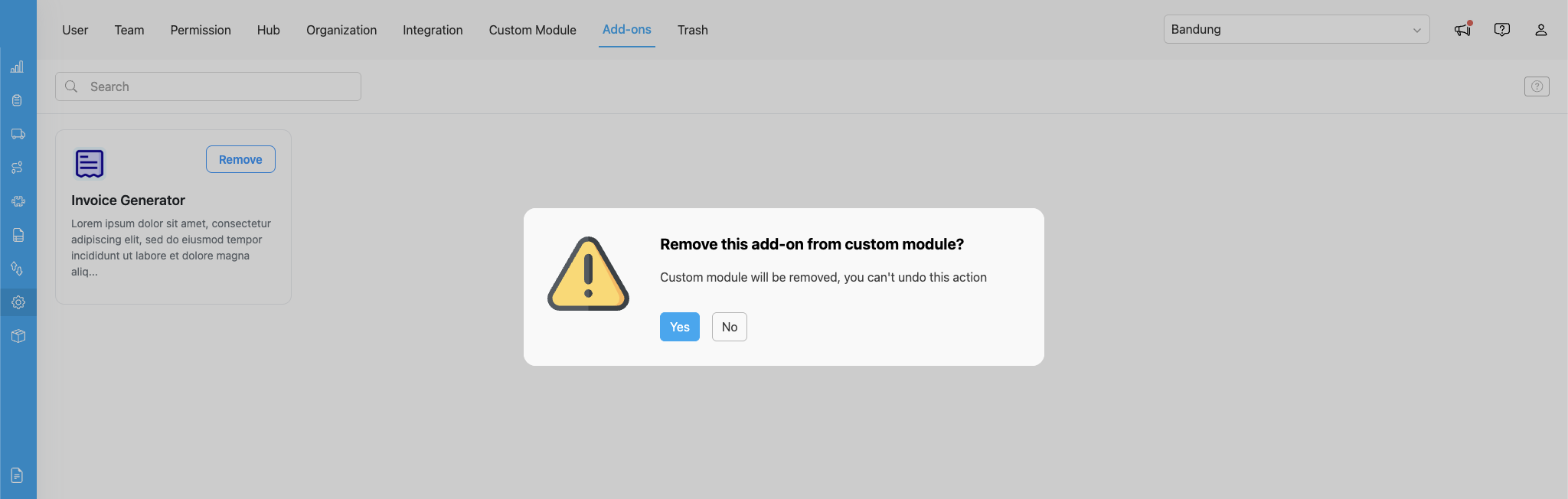 Remove add-on confirmation dialog