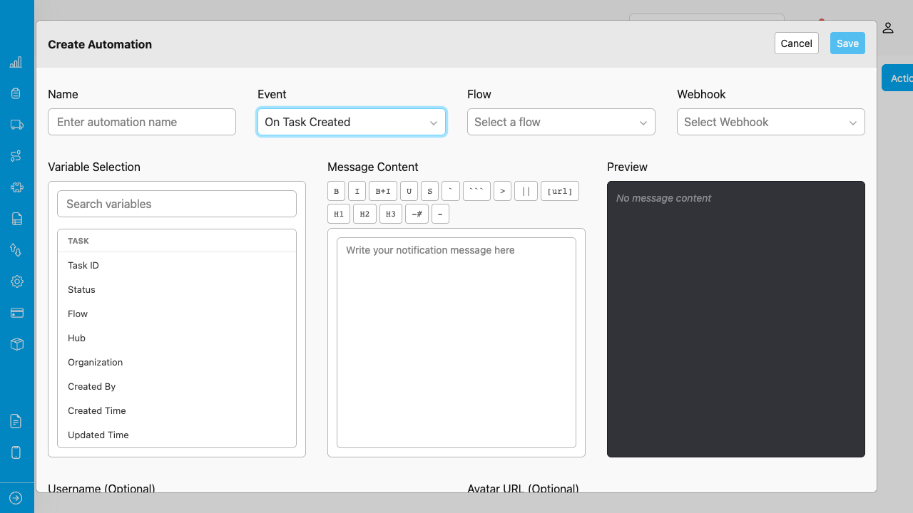 Create automation modal