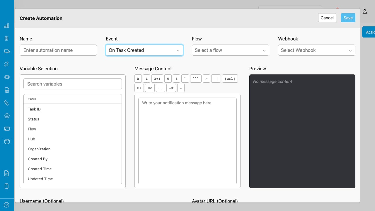 Create automation modal