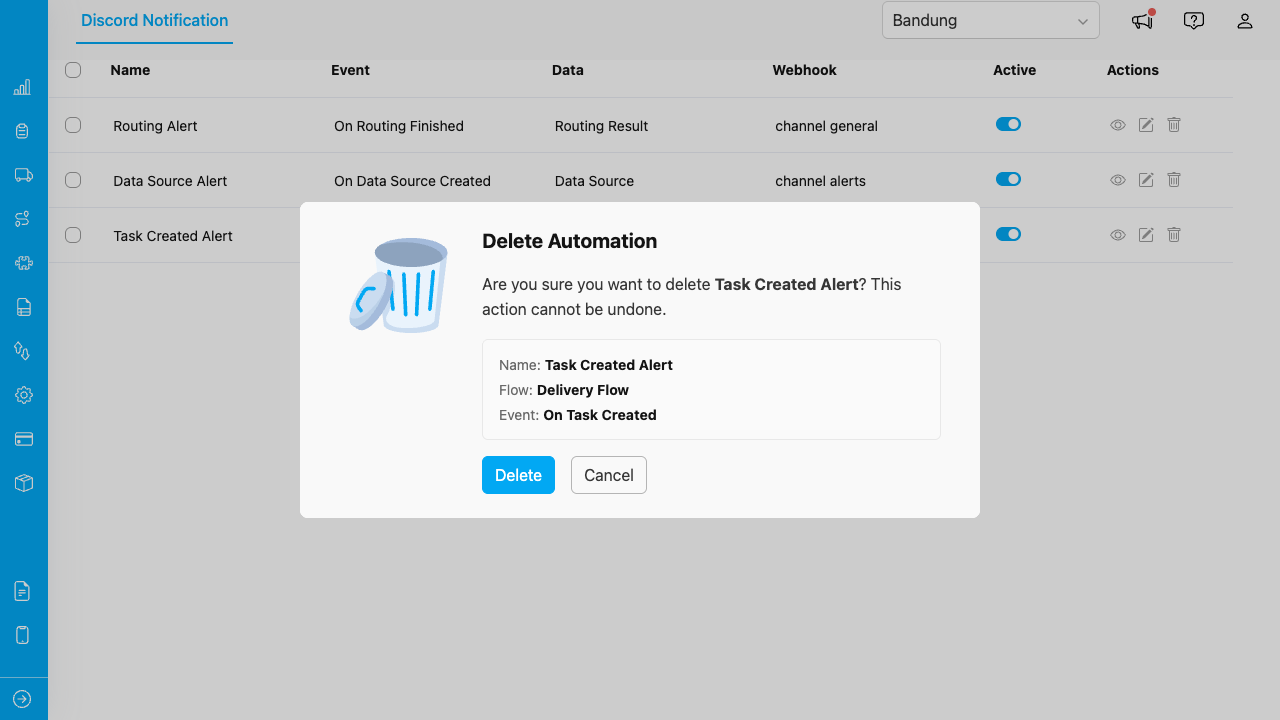 Delete confirmation dialog
