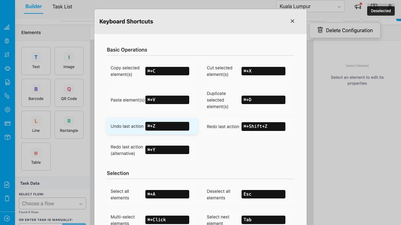 Keyboard shortcuts modal