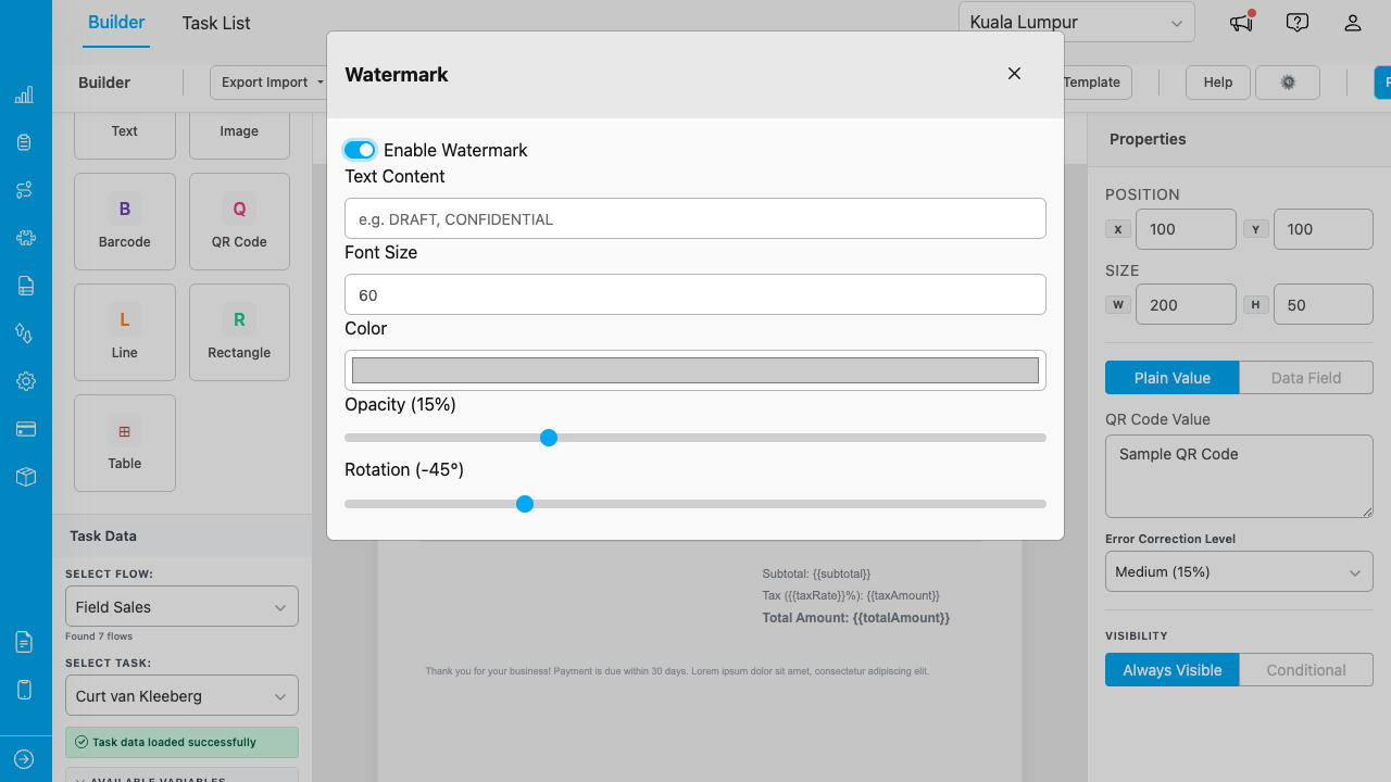 Watermark settings