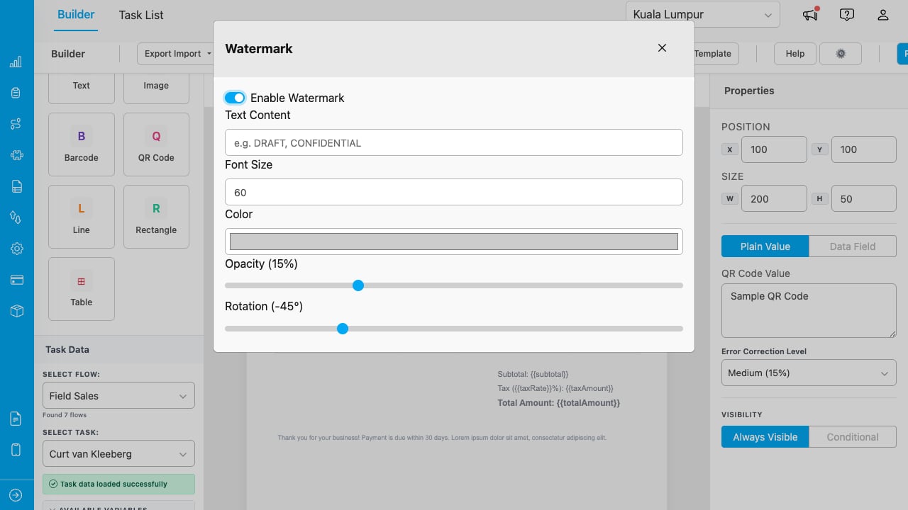 Watermark settings