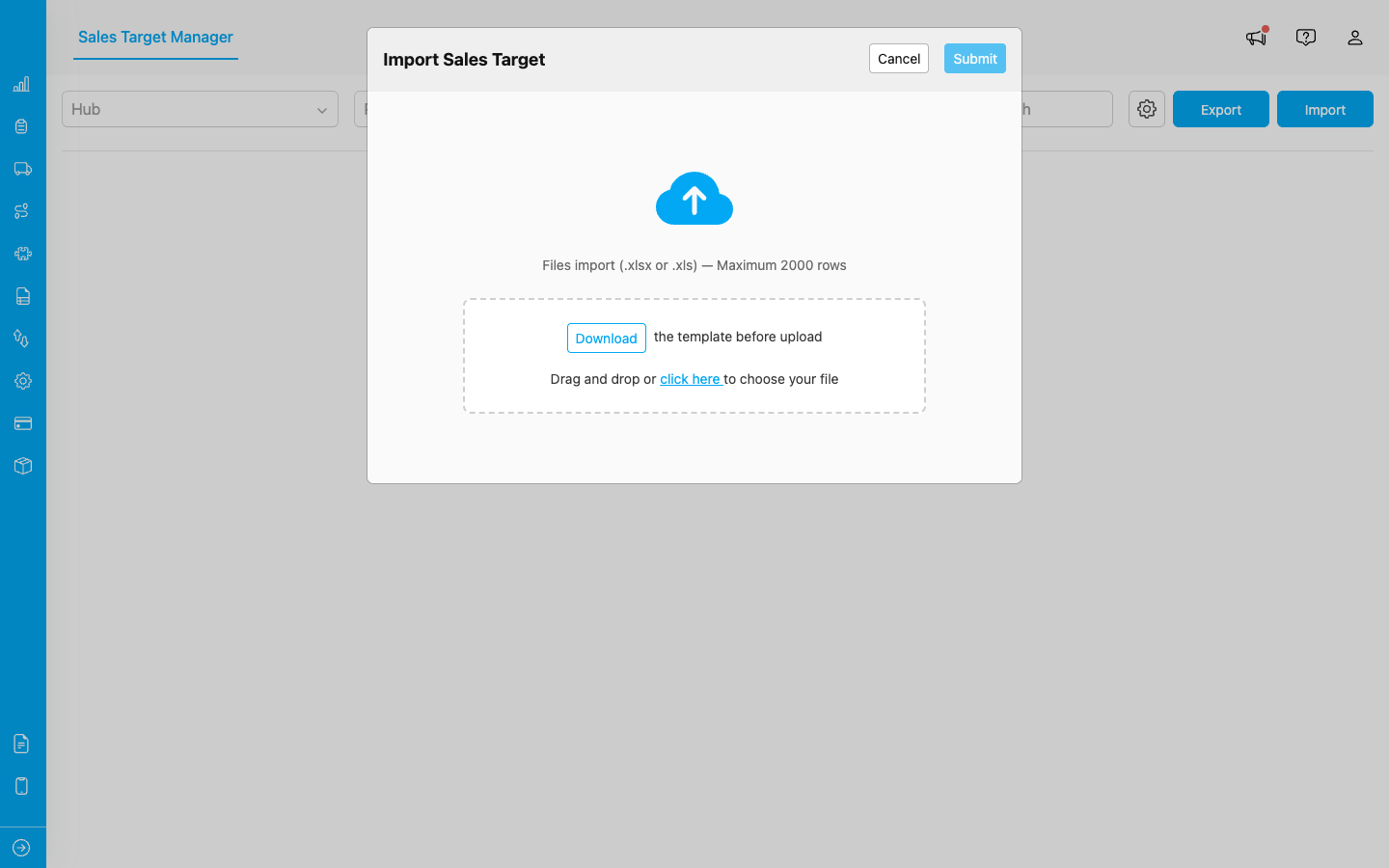 Import dialog with template download