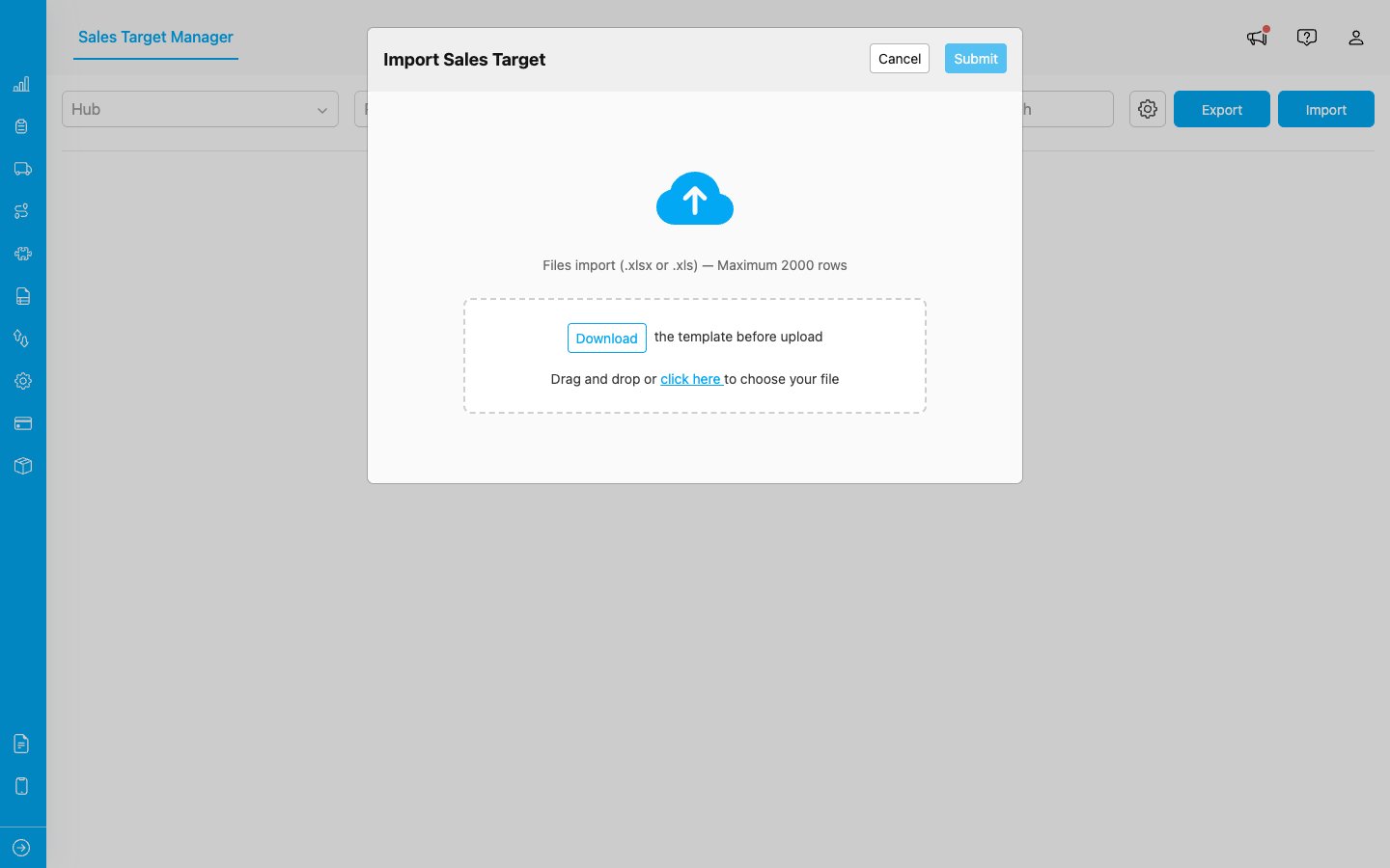Import dialog with template download