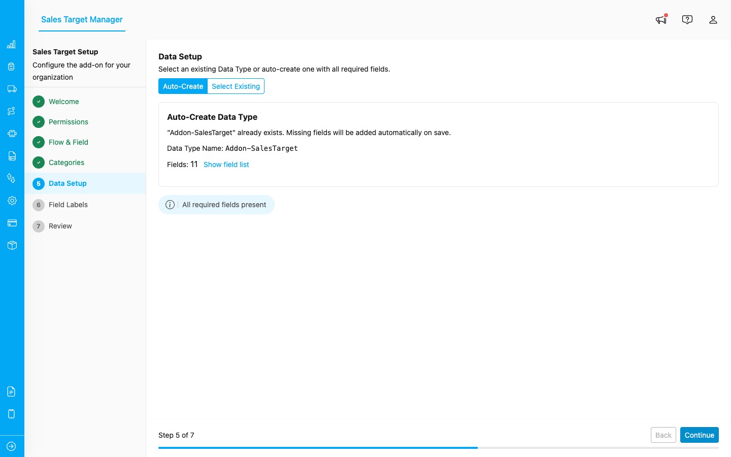 Data source configuration step