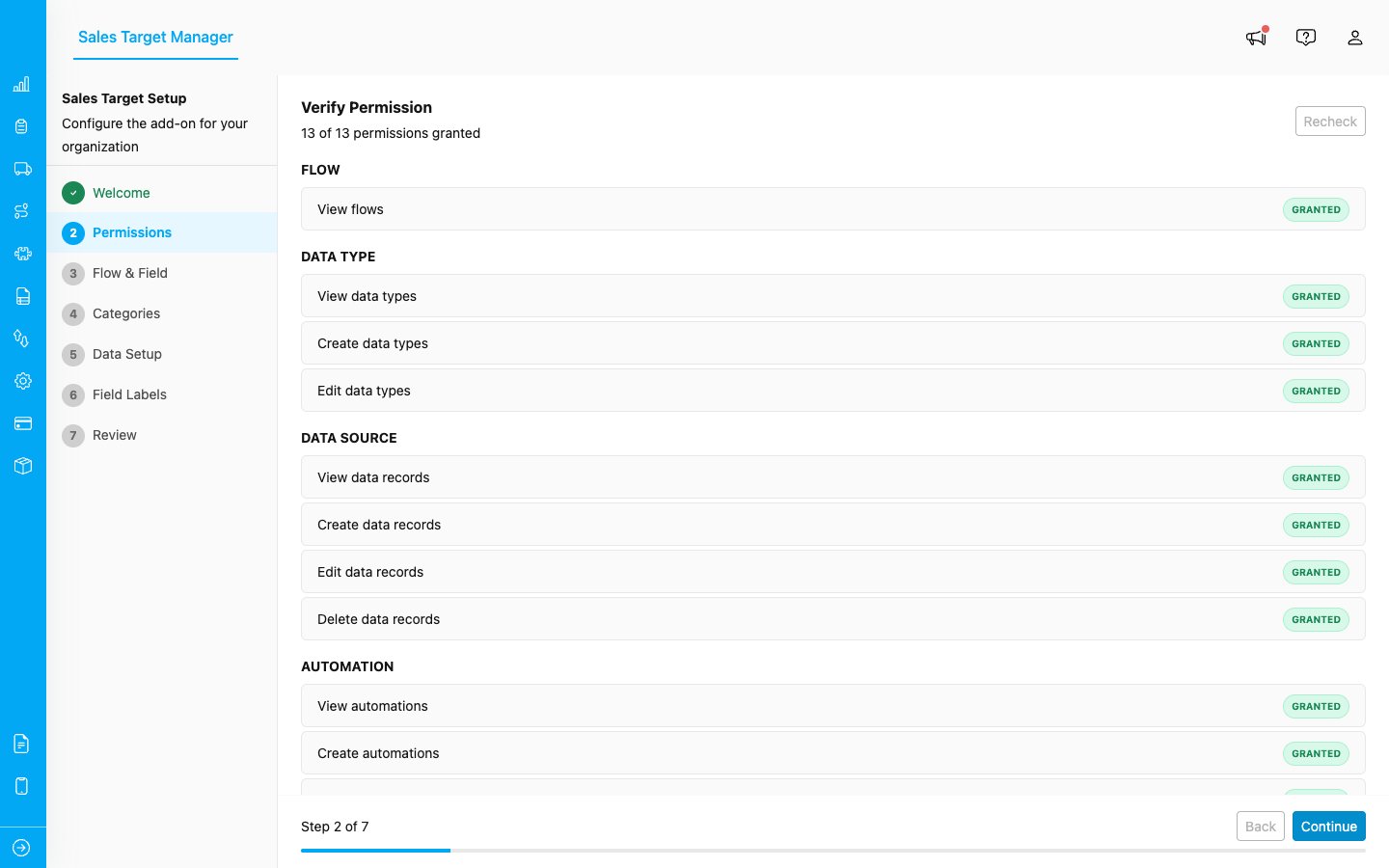 Permissions step