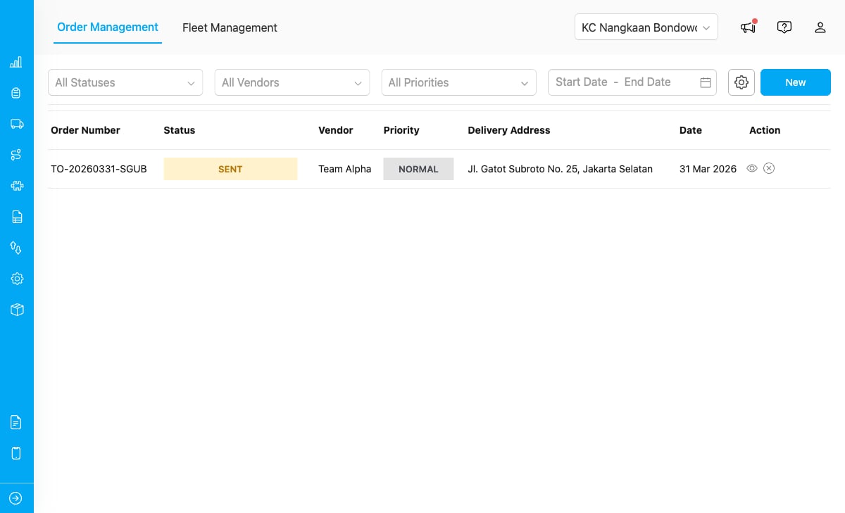 Order Management page