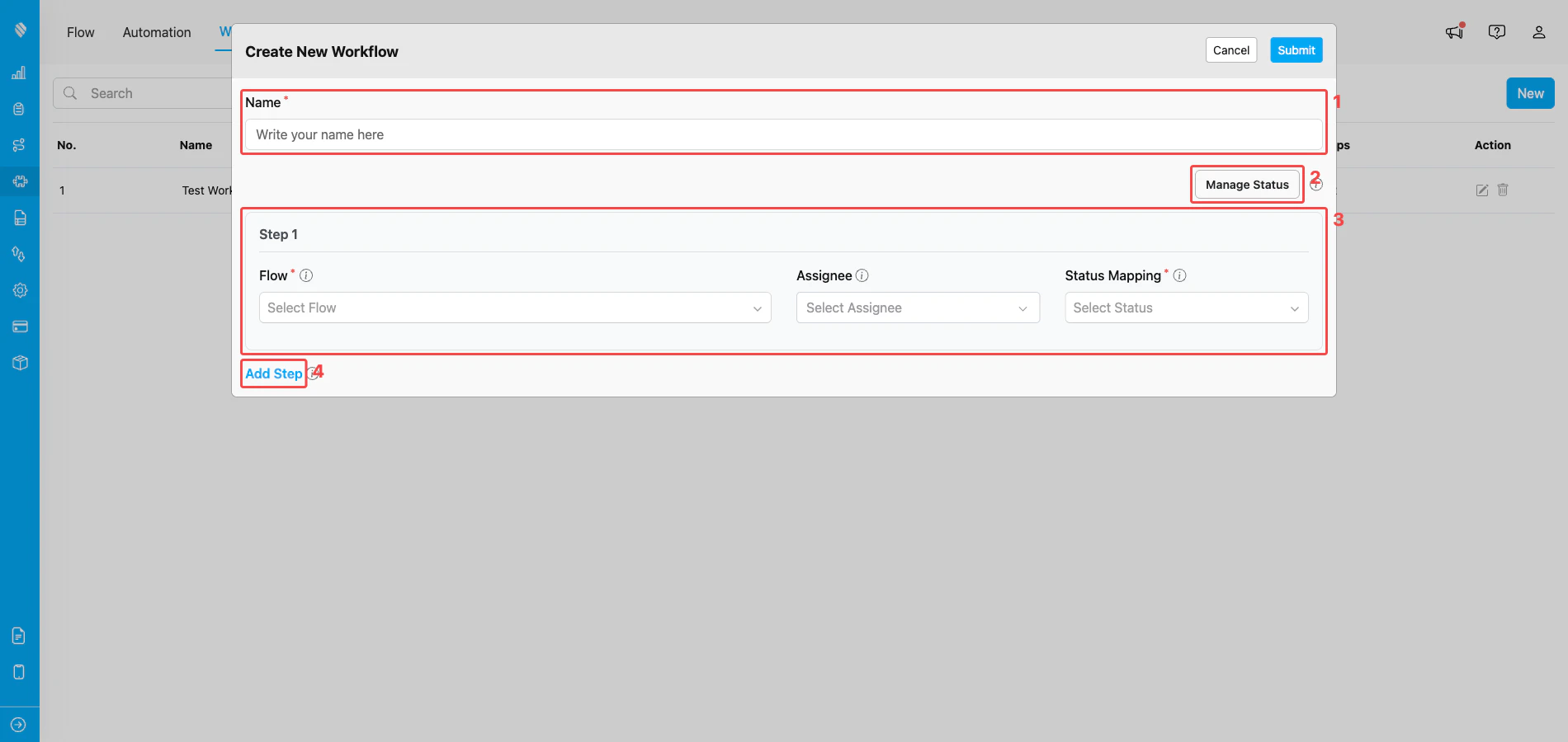 Create Workflow modal