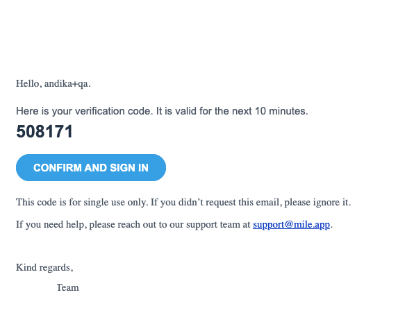 Verification code email sample