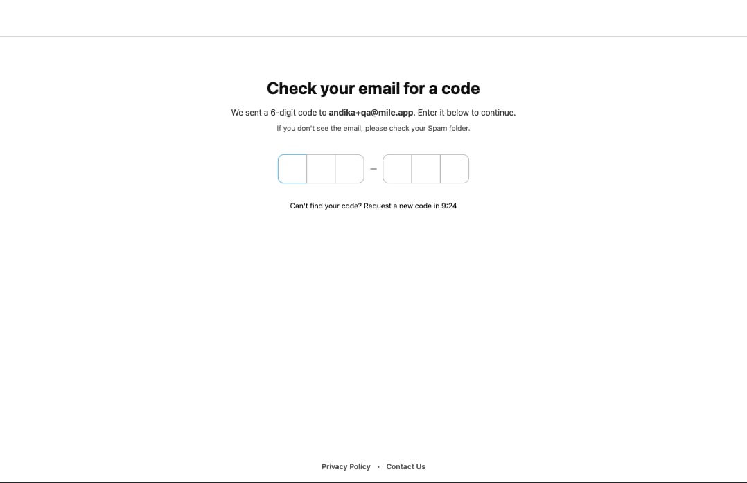 Verification code input page