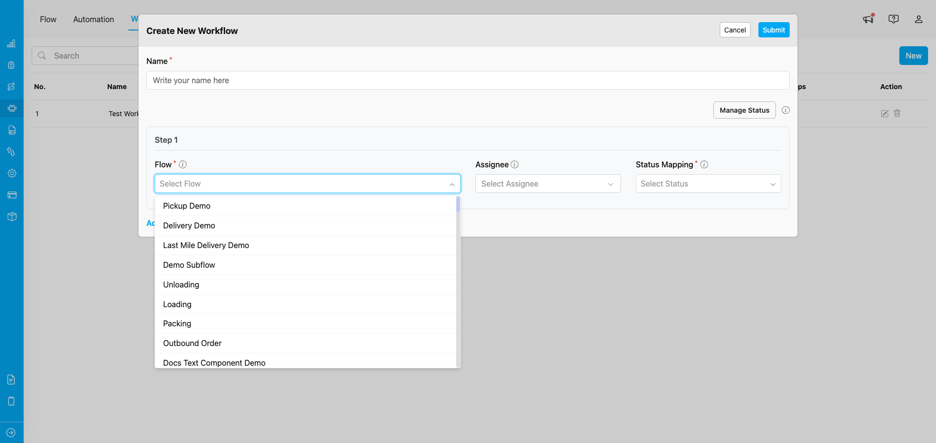 Flow dropdown