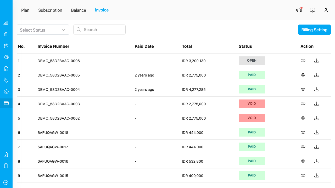 History Paid Invoice