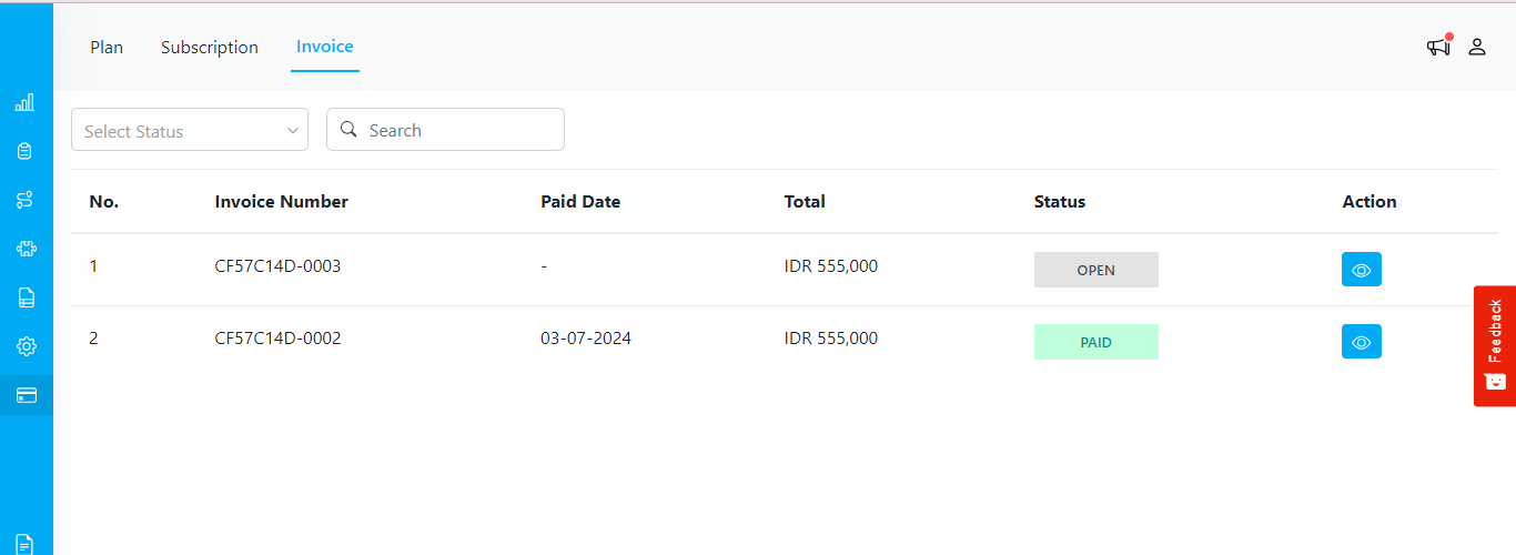 Billing Invoice Menu