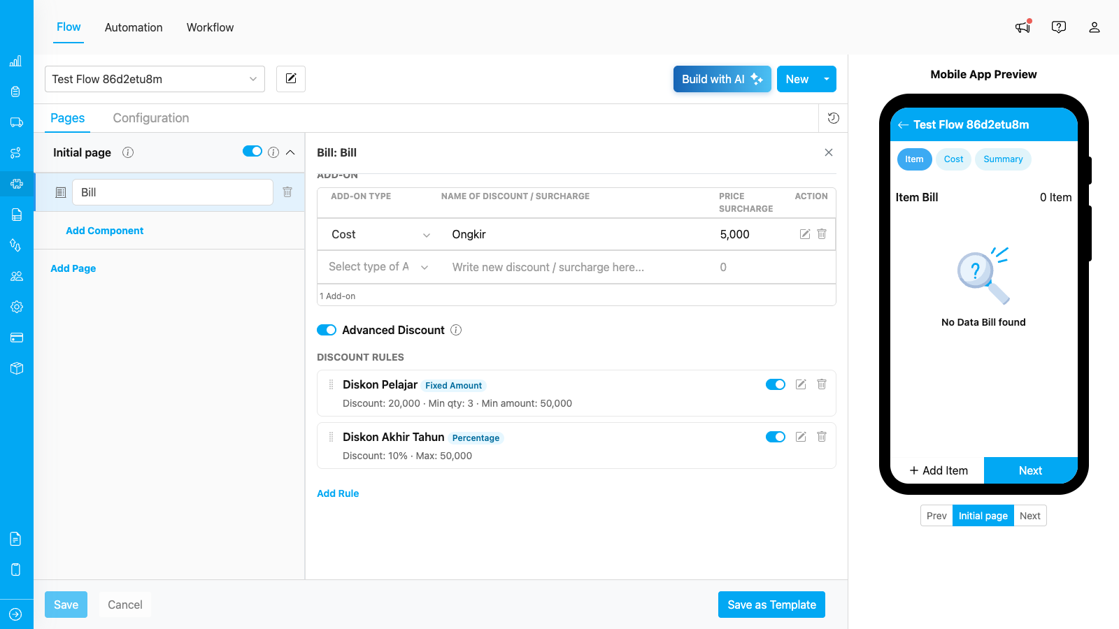 Advanced Discount toggle enabled