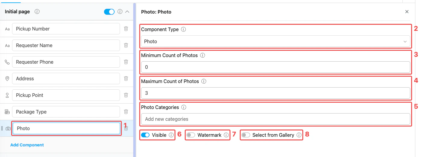 Photo component configuration
