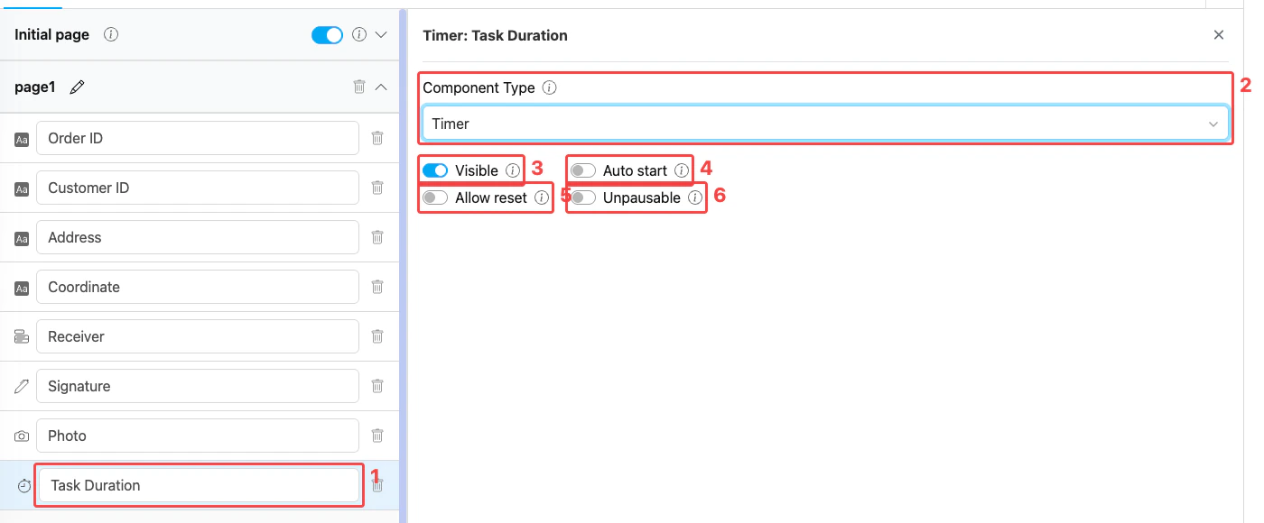 Timer component configuration