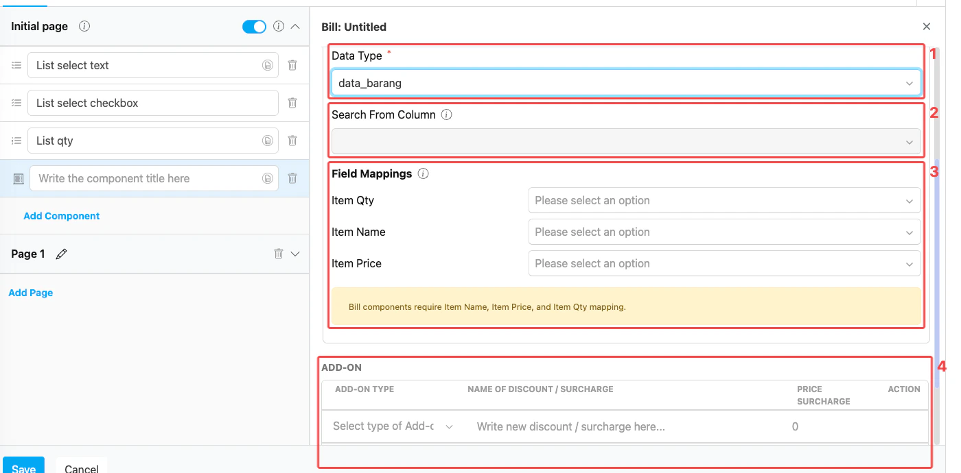 Bill component data source binding