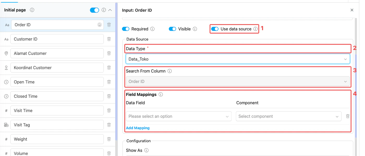 Input component data source binding