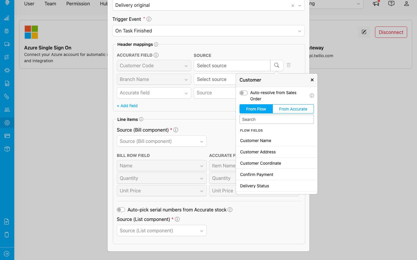 The Auto-resolve from Sales Order toggle at the top of the Customer Code source picker