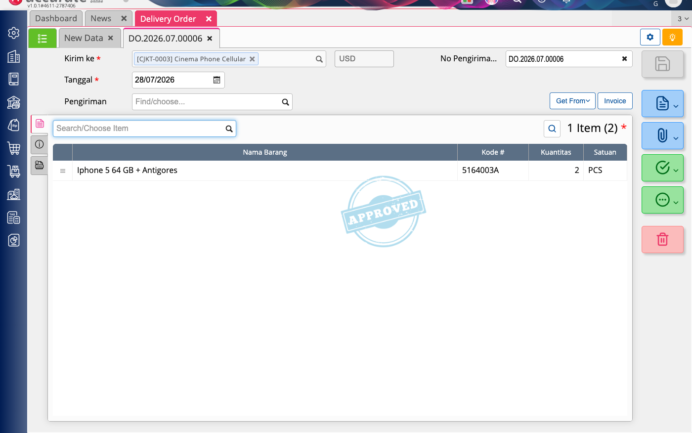 A Delivery Order in Accurate whose customer and branch came from the originating Sales Order