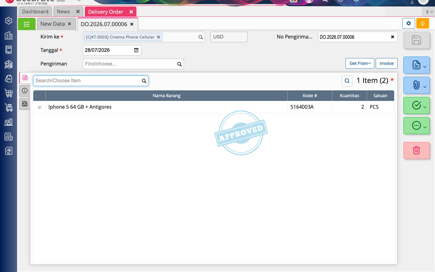 A Delivery Order in Accurate whose customer and branch came from the originating Sales Order