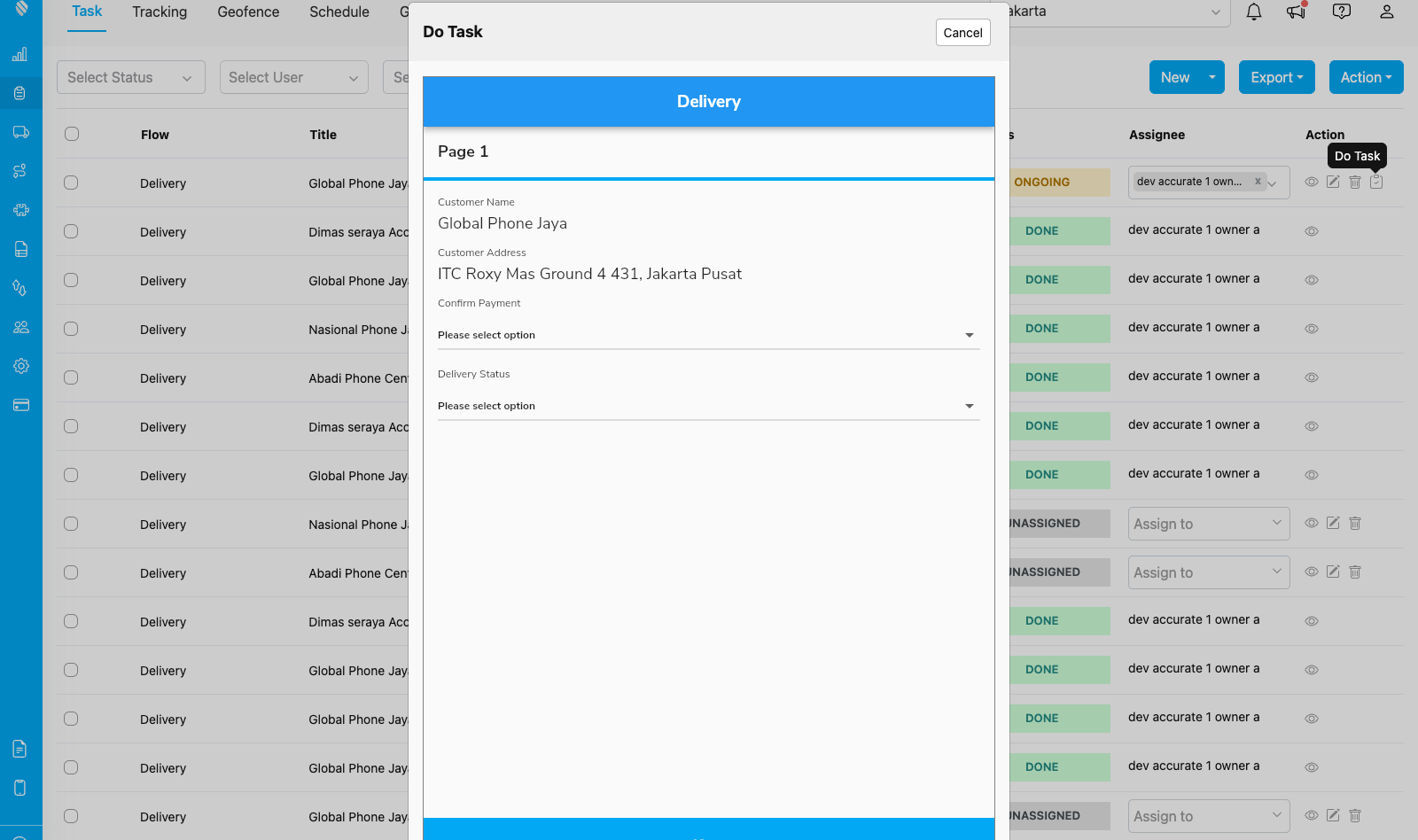 The first page of the Do Task flow