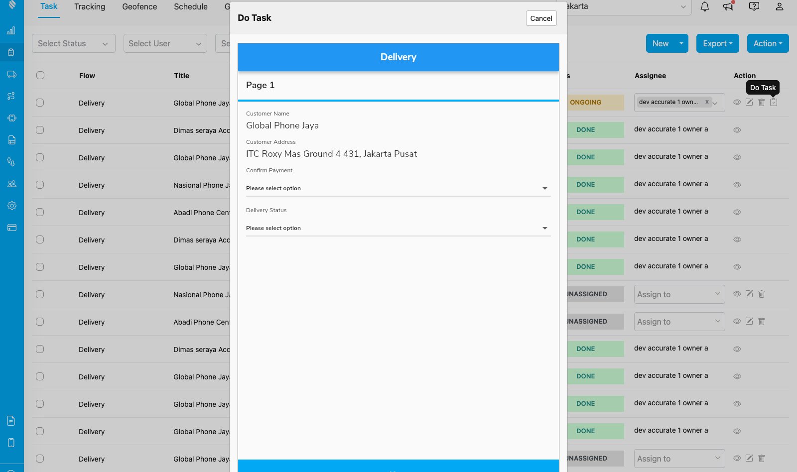 The first page of the Do Task flow