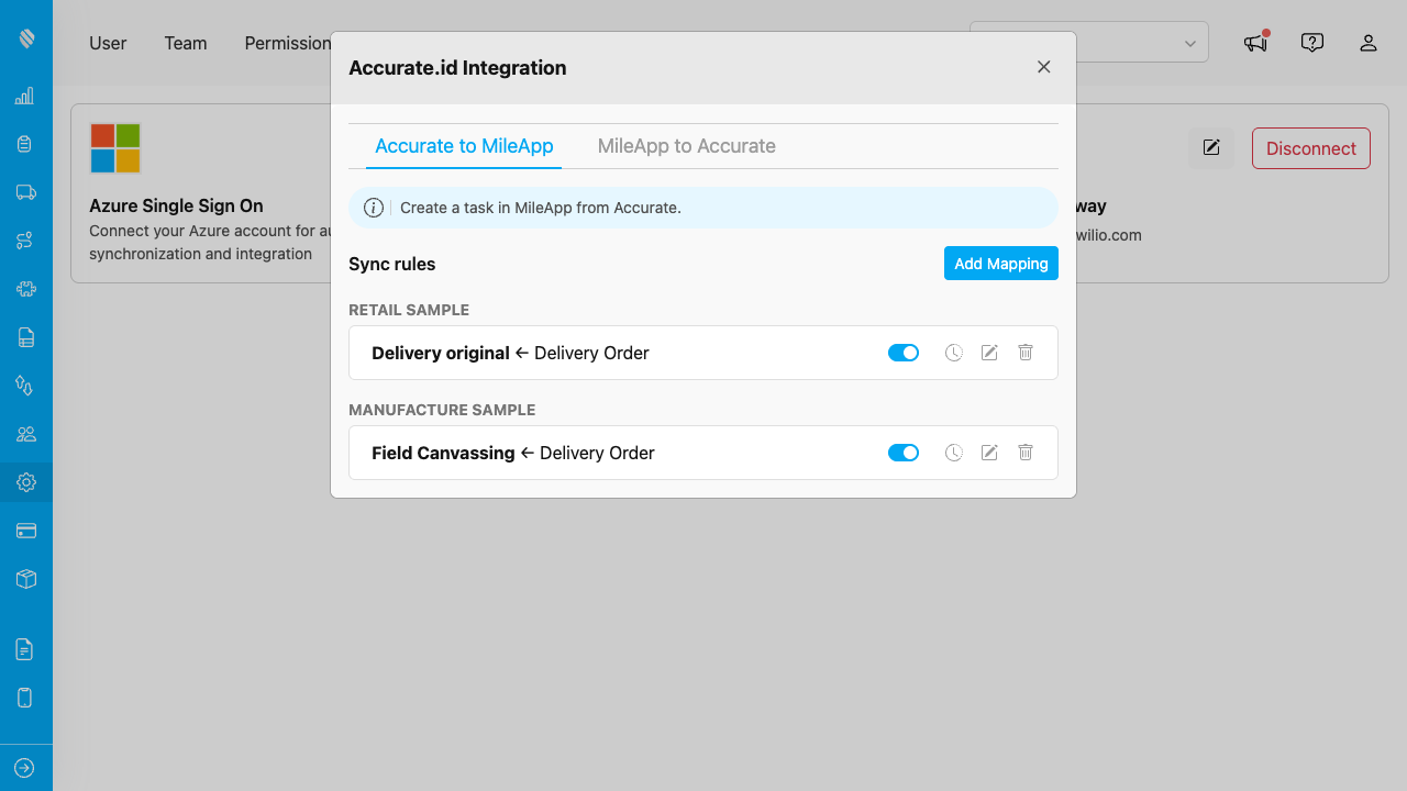 Sync rules grouped by business data, one tab per direction