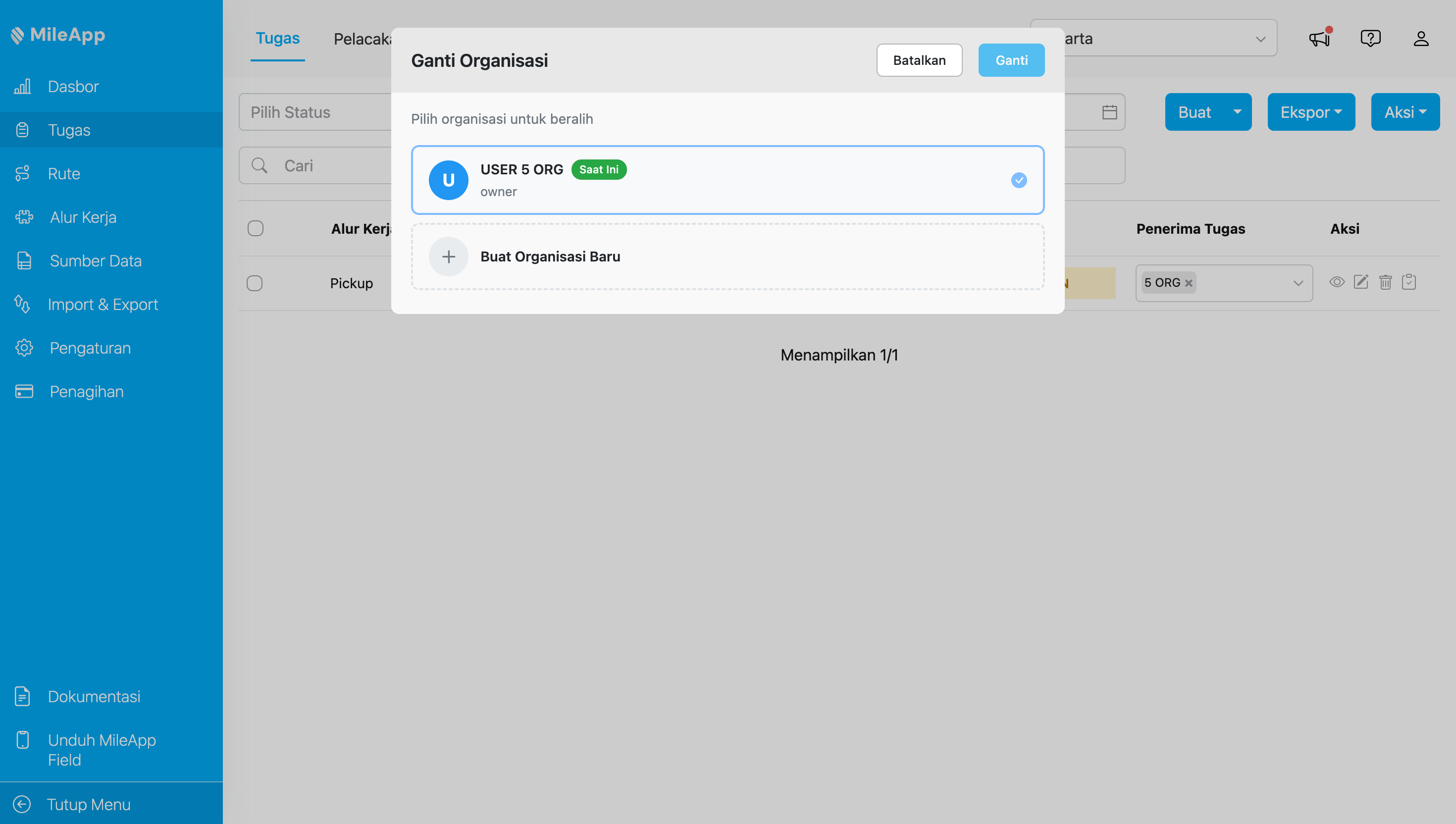 Switch Organization Modal