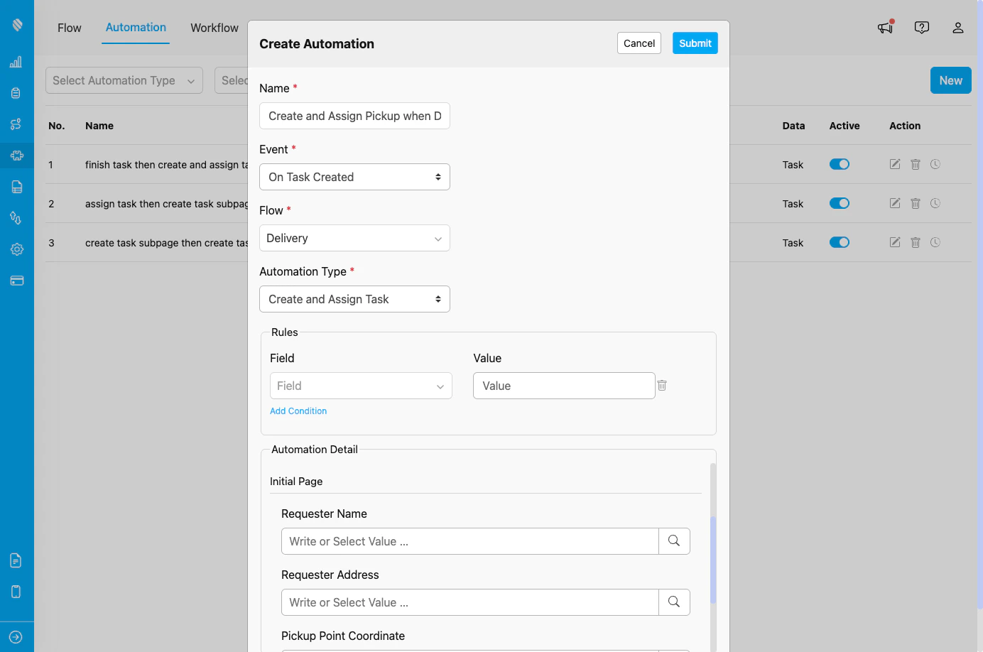 Create and Assign Task automation configuration