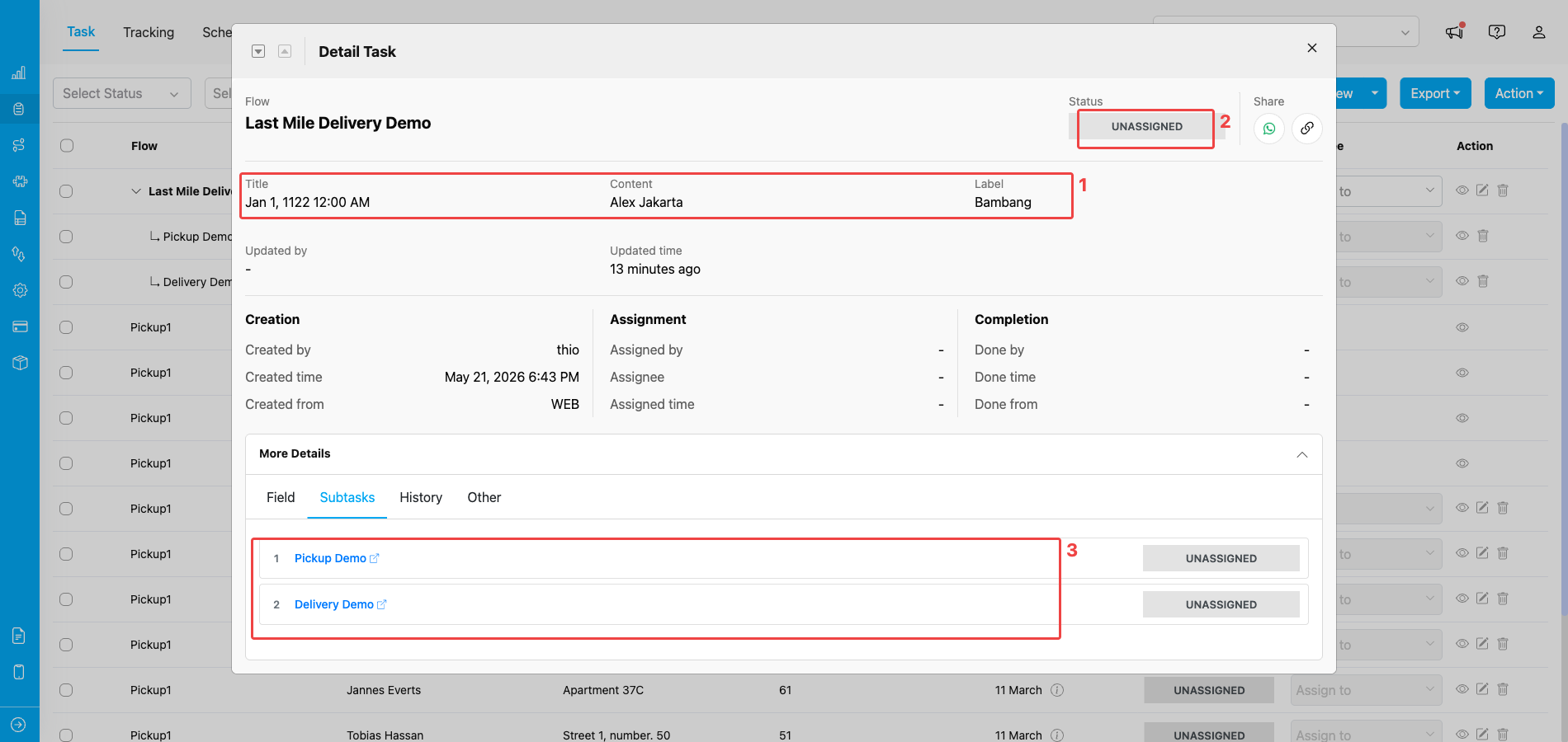 Main task detail