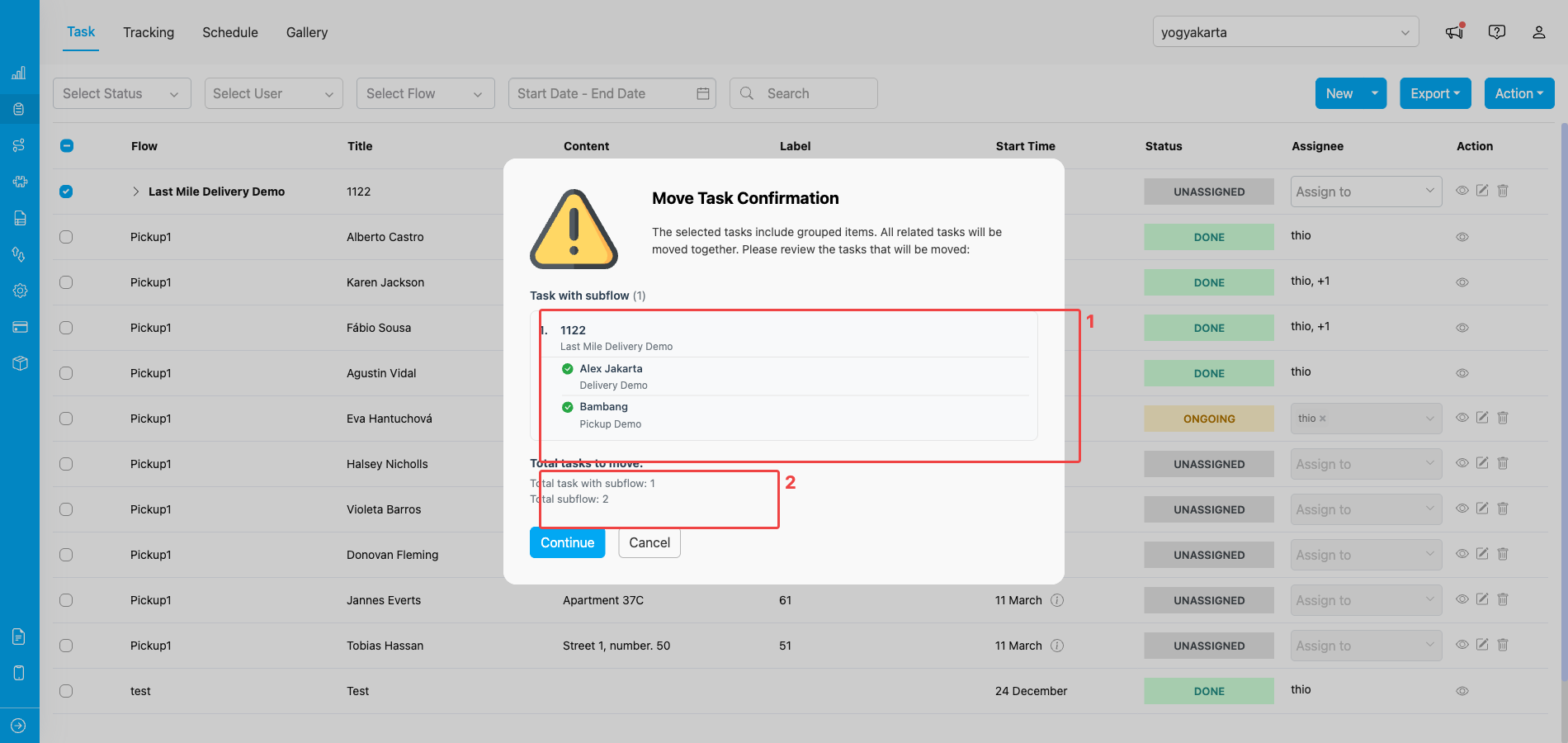 Move task dialog