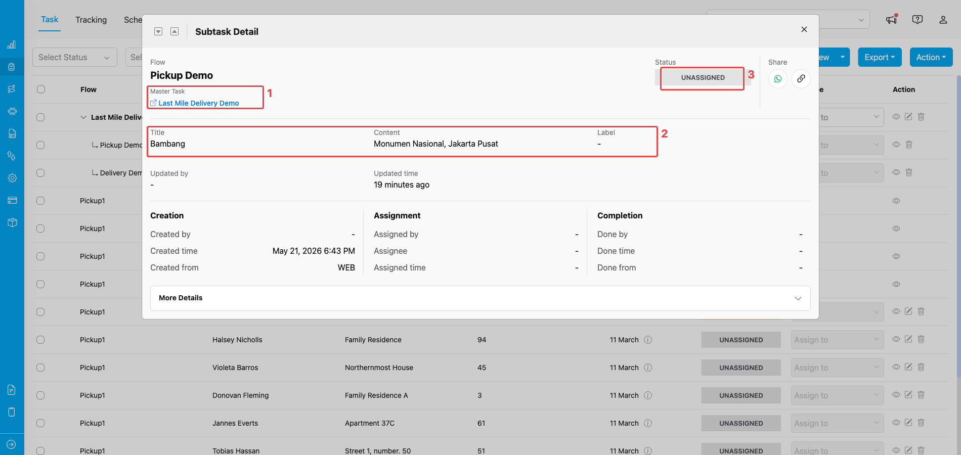 Subtask detail
