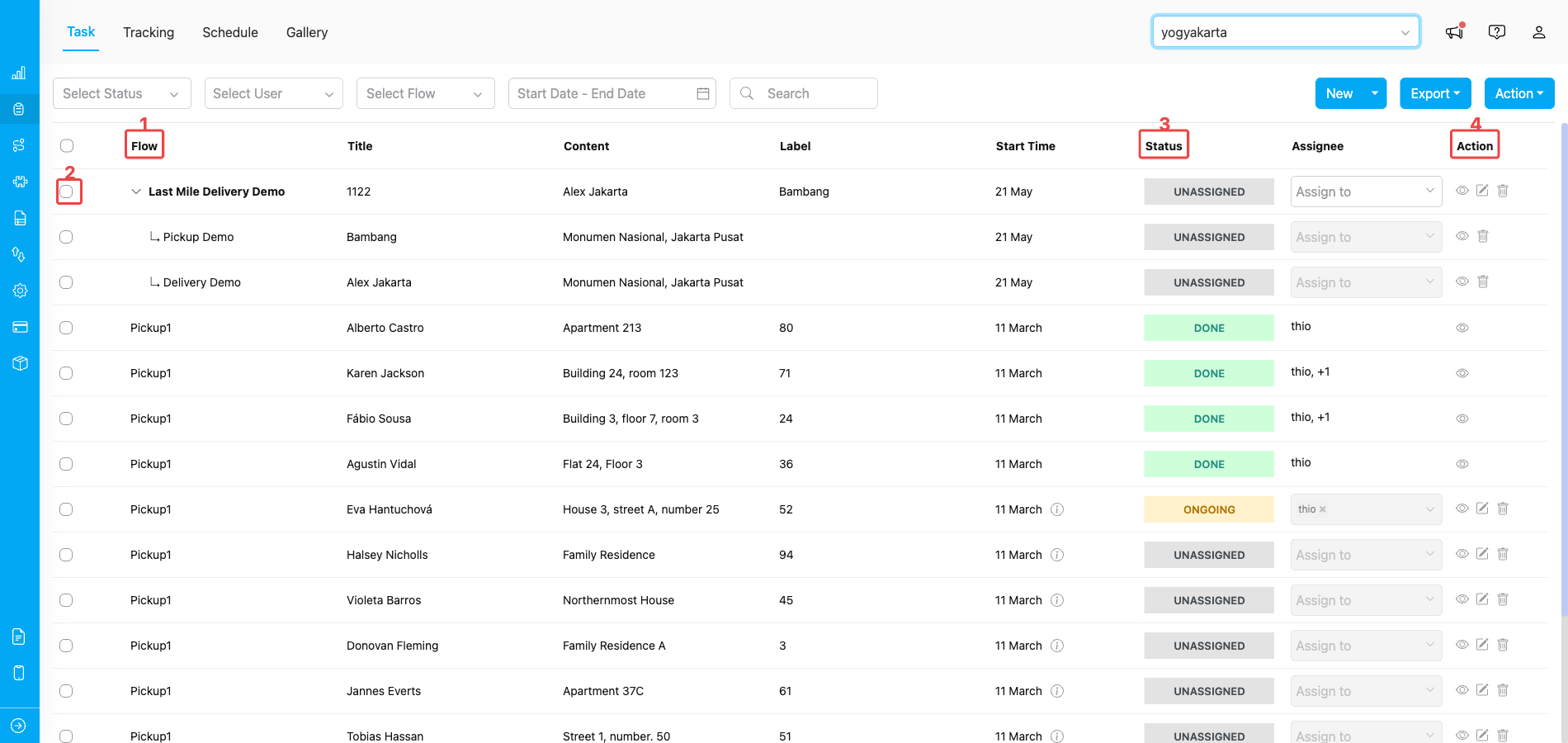 Task list main task and subtasks