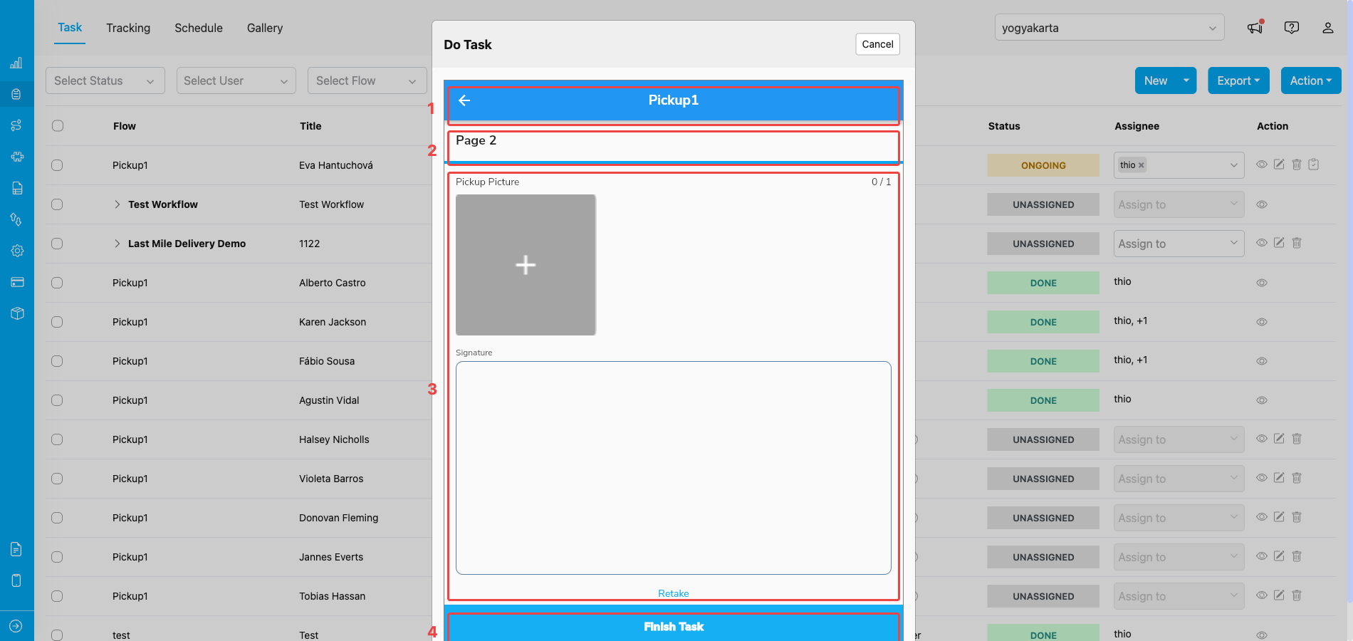 Do Task — final page with Finish Task button